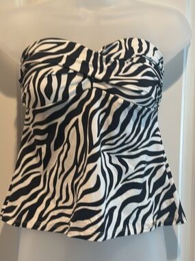 Antonio Melani Zebra Print Strapless Tankini Top - Black & White Large